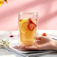 Tasse en verre transparent à double paroi, tasse en verre isolée ovale creuse pour thé, jus de fruits, café