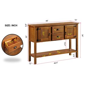 Console de salle à manger en bois massif de 48'' avec 2 tiroirs, armoires et étagère inférieure, style rétro - Product Image 2
