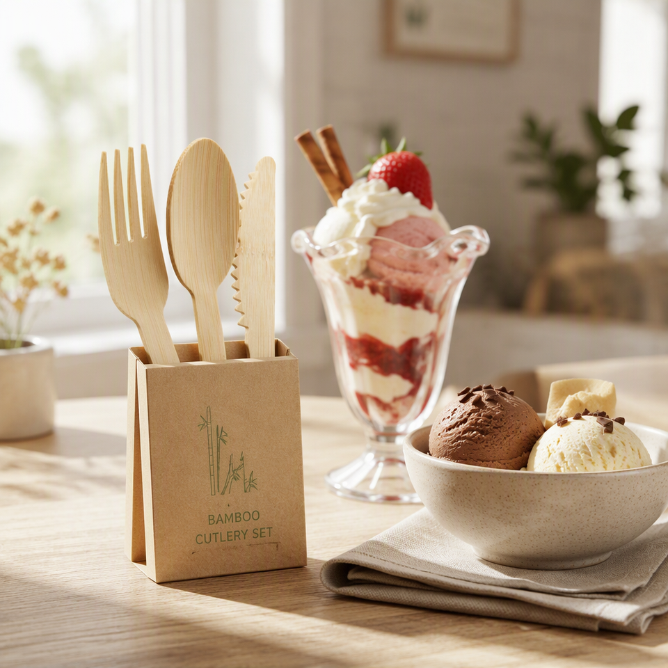Biodegradadable Substances Eco-Friendly Bamboo Disposable Cutlery Set Biodegradable Forks Spoons ...