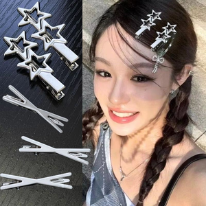 Lot de 8 <span class=keywords><strong>pinces</strong></span> à <span class=keywords><strong>cheveux</strong></span> Y2K argentées, formes vague, étoile, géométriques et goutte d'eau, <span class=keywords><strong>pinces</strong></span> à franges stylées et <span class=keywords><strong>pinces</strong></span> bec de canard pour le front - Product Image 2