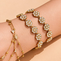 Gelang Bunga Retractable Zirkon Kubik Hipoalergenik Baja Tahan Karat 316L Berlapis Emas 18K Tahan Air Trendi Unisex Hadiah Pesta