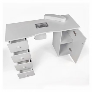 โต๊ะทำเล็บโค้งสีขาวพร้อมลิ้นชักและชั้นวางของสำหรับร้านเสริมสวย - Product Image 3
