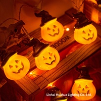 Guirnalda de Luces LED con Forma de Calabaza y Sombrero Negro de Halloween, Decoración con Conexión USB/Batería, Adornos Colgantes para Tiendas, Eventos y Fiestas