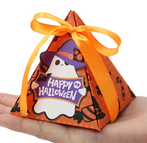 Cajas de Regalo de Papel con Cinta para Dulces y Galletas de Halloween, Diseño de Calabaza, Bruja y Fantasma, Forma Triangular Pequeña - Product Image 1