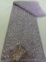NI.AI Nouveau style Tissu en dentelle à sequins géométriques brodés, entièrement recouvert de sequins, tissu en dentelle perlée courte avec sequins