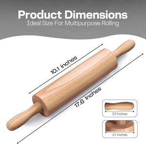 Rolo de Massa de Madeira de 17,6 Polegadas com Cabos Ergonômicos Rotativos, Rolo Clássico de Madeira de Faia para Massa, Pizza, Pastelaria, Pão e Biscoitos - Product Image 2