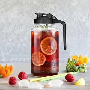 Recién llegado, tarro de albañil de vidrio multiusos de 32oz y 64oz con asa, tarros de almacenamiento de jugo de fruta con filtro de acero inoxidable