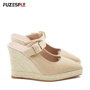 Sandales d'été <span class=keywords><strong>compensées</strong></span> à bout pointu pour femme, en daim, avec bride de cheville et boucle, talon de 10 cm - Product Image 5