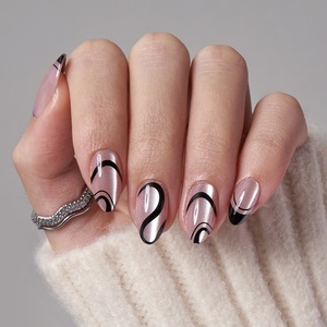 BTArtbox 30 Uñas Postizas de Gel Suave, Cortas, Almendradas, de Alta Calidad, con Diseño de Líneas, Efecto Ojo de Gato, Uñas a Presión de Lujo - Product Image 1