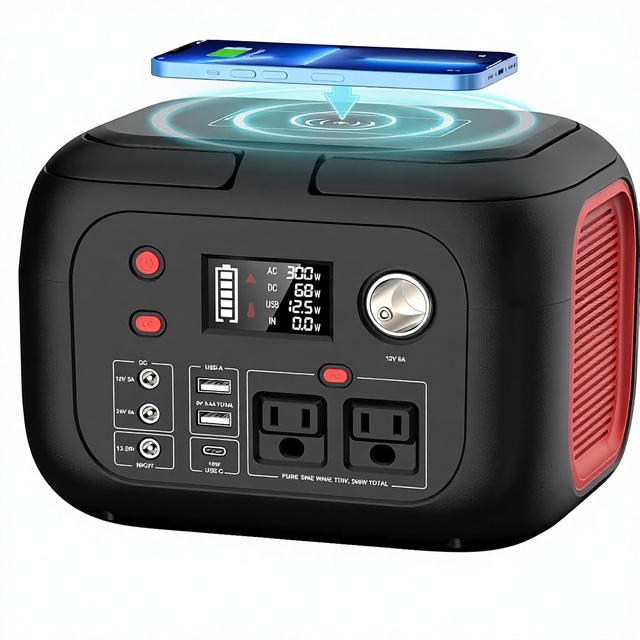 Portable Power Station 300W 228Wh MPPT Solar Generator 110V Pure Sine Wave AC Outlet Backup Lithium Battery Wireless Charging