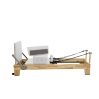Reformer de Pilates de Madera de Roble Clásico Profesional de Alta Calidad con Base Telescópica para Ejercicios de Core, Comercial y de Largo Alcance