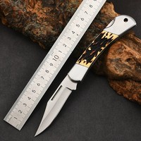 Navaja de Bolsillo Delgada de Acero Inoxidable EDC con Mango de Resina en Forma de Cuerno de Ciervo para Bricolaje, Campismo al Aire Libre, Plegable, Herramienta OEM Confiable