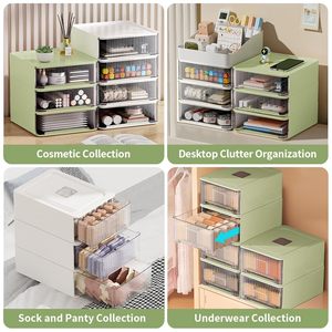 Caja de almacenamiento apilable para ropa interior, estilo de colocación y colgante, plástico blanco y verde en 18 rejillas para sujetadores, calcetines, bufandas, corbatas, cinturón - Product Image 2