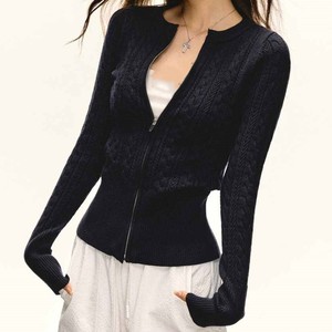 <span class=keywords><strong>Cardigan</strong></span> da <span class=keywords><strong>Donna</strong></span> con <span class=keywords><strong>Zip</strong></span> e Collo Tondo, Tinta Unita Maculata, Casual e Alla Moda - Product Image 6