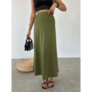 Falda acampanada de buceo con cintura elástica para mujer, de satén elástico de poliéster y spandex, ajuste ceñido - Product Image 5