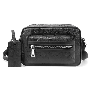 Men PU Leather Crossbody <b>Bag</b> Embossed Messenger <b>Bag</b> <b>Small</b> Shoulder <b>Bag</b> With Front Zipper Pocket For Daily Carry - Product Image 1