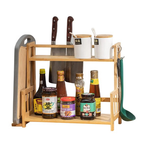 Estante para especias de bambú con soporte para cuchillos y tabla de cortar, organizador de almacenamiento para condimentos de cocina - Product Image 1