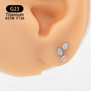 Titanium <b>Opal</b> Inlay <b>Earrings</b> F136 4.6mm Plant Shape <b>Studs</b> For Ear Bone Piercing Jewelry Daily Wear - Product Image 2