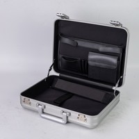 Mallette en aluminium argenté avec poche, mallette professionnelle en aluminium pour ordinateur portable, mallette portable rigide