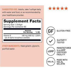 แคปซูลวิตามินอีแบบซอฟเจล ปราศจากกลูเตน ได้รับการรับรองฮาลาล ผลิตแบบ OEM/ODM สำหรับสุขภาพภูมิคุ้มกัน ดวงตา และความงาม ปราศจากน้ำตาลและคาร์โบไฮเดรต - Product Image 4