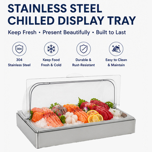Plateau de présentation réfrigéré pour fruits de mer avec couvercle transparent, plateau de service en acier inoxydable pour aliments froids, idéal pour hôtels, restaurants et traiteurs de sushis - Product Image 3
