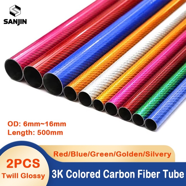3K Carbon Fiber Colored Tube High Composite Hardness Material Glossy Diameter 6mm~16mm Length 500mm DIY for RC Airplane