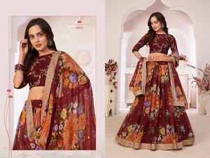 Impression de fleurs d'approvisionnement direct d'usine avec travail de séquence Lehenga Choli pour les femmes tenues de fête à un prix abordable - Product Image 3