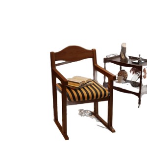 Vintage Style Solid Wood Dining Chair Walnut Color Upholstered Armrest <b>Backrest</b> Home Designer Casual Dining Furniture - Product Image 5