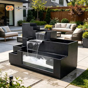 Fontaine d'eau de jardin en acier avec cascade à plusieurs niveaux et jardinières - Product Image 3