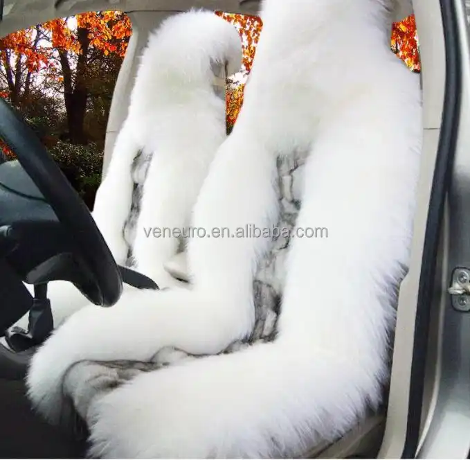 wholesale luxury design fluffy real long sheep fur skin and fox fur cushion whole set and single auto car seats cover