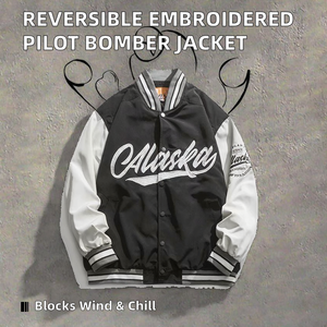 Chaqueta Bomber Varsity Reversible Bordada para Hombre, Otoño-Primavera, Ecológica, Resistente al Viento, Transpirable, de Nailon/Poliéster, con Cuello Alto - Product Image 2
