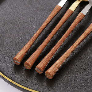 430 Stainless Steel Faux Wood Handle Knife Fork Spoon <b>Set</b> Western Cuisine Cutlery For Steak And Dessert - Product Image 4