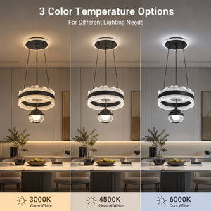 Lámpara de Techo Moderna con Anillo Metálico, LED Tricolor, Altura Ajustable, para Comedor y Sala de Estar, Decoración Interior, 48W - Product Image 4