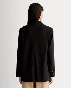 Women's Oversized <b>Black</b> <b>Linen</b> Blend Single Breasted Casual Office <b>Blazer</b> Jacket with Pockets - Product Image 5