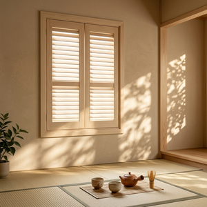 Volets en bois naturel à double panneau, à lamelles horizontales, style mat, pour fenêtres - Product Image 1