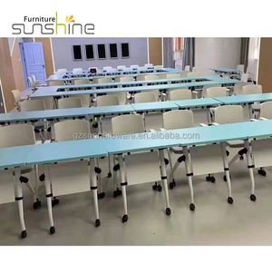 Table et chaise d'écolier pliantes combinées pour salle de classe, table de formation ovale avec <span class=keywords><strong>roulettes</strong></span>, confortables, en plastique de haute qualité - Product Image 4