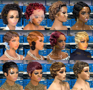 Pelucas cortas bob al por mayor de cabello humano, pelucas frontales de encaje sin pegamento, pelucas rizadas de cabello humano para mujeres afroamericanas, cabello virgen. - Product Image 4