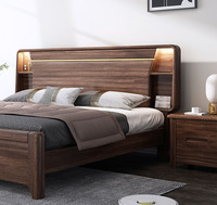 Lit en bois massif Moontree Walnut avec grand rangement, lit double en bois massif, meubles de chambre à coucher