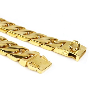 <span class=keywords><strong>Collar</strong></span> de perro grande con hebilla para mascotas, cadena de acero inoxidable chapado en oro de 18K y 32mm, diseño personalizado - Product Image 2