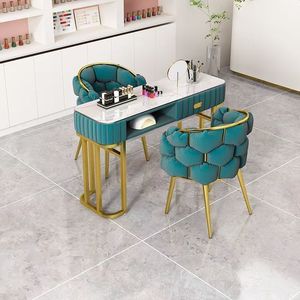Modern Ins Stainless Steel Salon Furniture Single Manicure Table with Marble Top <b>Nail</b> Lamp Eco-Friendly Durable for <b>Nail</b> Bar Use - Product Image 2