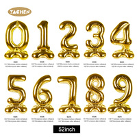 YACHEN Vente en gros Ballons chiffres métalliques épais en aluminium argenté et doré de 50 pouces, autoportants, pour anniversaire et fête