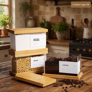 Stackable Bamboo Dry Food Dispenser Kitchen Grain Storage Organizers Airthight Acrylic <strong>Flour</strong> Storage <strong>Containers</strong> with Lids - Product Image 2