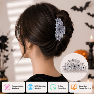 Grandi fermagli per capelli in acetato con stampa personalizzata di Halloween, design a zucca, <span class=keywords><strong>ragno</strong></span>, pipistrello e teschio, per feste, all'ingrosso, per donna - Product Image 3