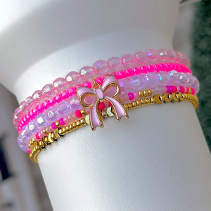 Nuovo 5 pack Cup Boot Topper bracciale Pink Coquette fiocco 40oz accessori Tumbler Bead elasticizzato fiocco Charm bracciale impilato - Product Image 1