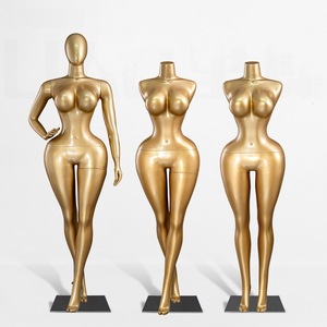 Mannequin féminin extra-large <span class=keywords><strong>taille</strong></span> slim, poitrine et fessier généreux, en fibre de verre dorée, avec tête pour vitrine - Product Image 2