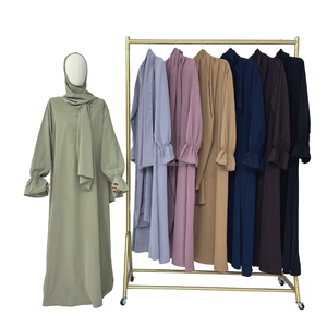 Women's Modest Viscose Abaya Long Sleeve Floor Length <b>Tie</b> Neck Solid Color Daily Wear Middle East Style Loose Fit Dress - Product Image 1