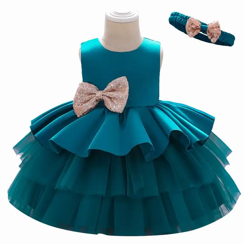 Top Sale Party Tutu Frock Big bow Dress Fluffy Girl Dress With Solid Flower Baby Girls' Ball Gown Dresses 2021