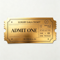 Billet d'admission personnalisé découpé sur mesure en carton texturé doré de qualité supérieure pour événement, invitation ou carte de fête avec logo personnalisé
