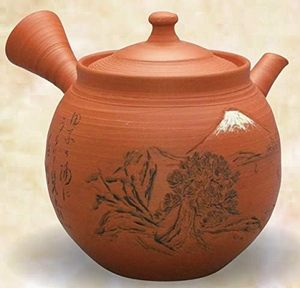 Tokoname Yaki Kyusu Classic Tea <b>Pot</b> Red Clay Fuji Waka Engraving 250ml <b>Ceramic</b> Tea Strainer Japanese Pottery Handcrafted Artists - Product Image 1