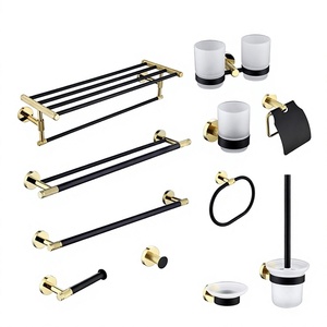 Modern Eco Friendly <b>Bathroom</b> <b>Accessories</b> Set <b>Matte</b> <b>Black</b> Brass Complete Bath Wash <b>Accessories</b> Set - Product Image 1